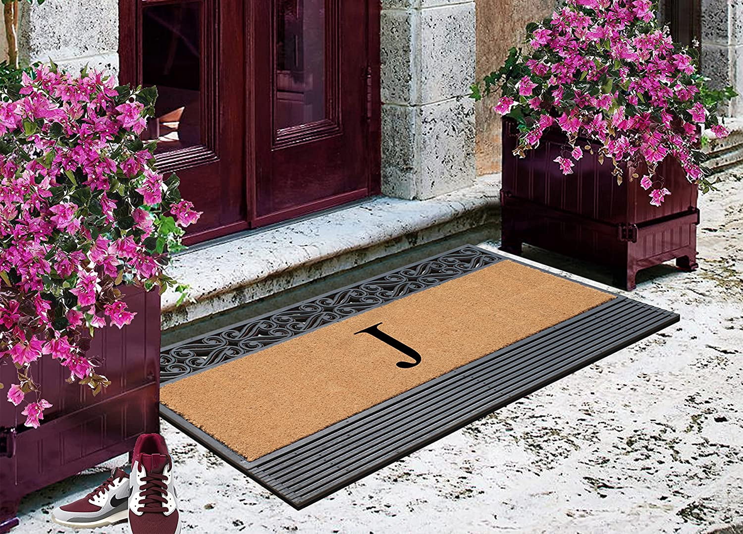 A1HC Natural Rubber & Coir 24x36 Monogrammed Doormat For Front Door, Anti-Shed Treated Durable Doormat for Outdoor Entrance, Heavy Duty, Low Profile, Easy to Clean, Long Lasting Front Porch Entry Rug