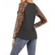 thumbnail image 4 of Moda para mujer Casual Sólido Manga larga Cuello redondo Leopardo Patchwork Blusa Tops Fridja fjkfkj2758, 4 of 5