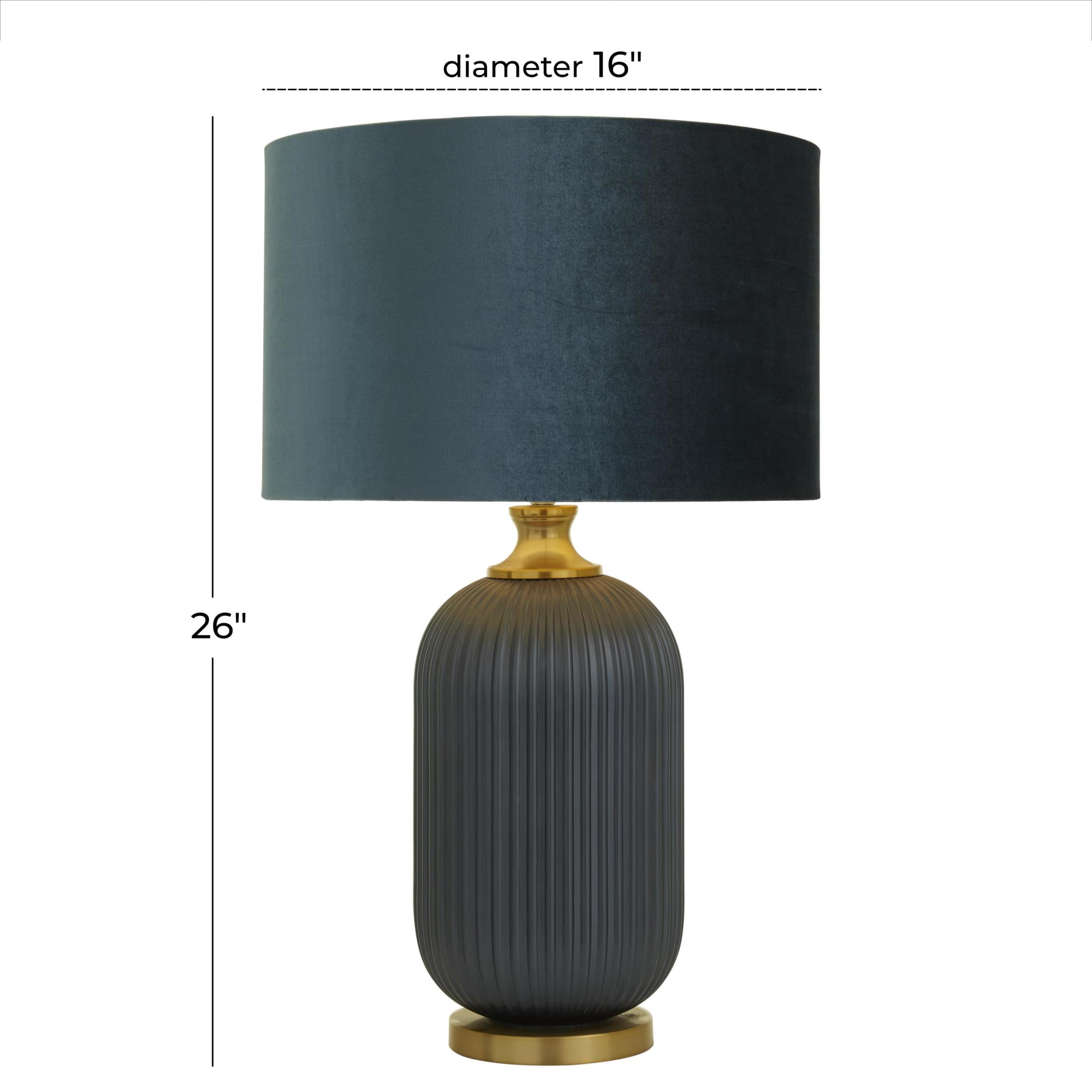 DecMode 26" Ribbed Blue Table Lamp with Blue Velvet Shade