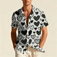 thumbnail image 5 of Mifsaly Mens Valentines Shirt Hearts Print Short Sleeve Blouse Cozy Breathable Vacation Tops Festival Party Lapel Basic Blouse Spring Summer Outfits M, 5 of 9