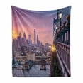 thumbnail image 1 of American Soft Flannel Fleece Throw Blanket, Philadelphia under a Hazy Sunset Train on Vibrant Bridge Skyscrapers Landscape, Cozy Plush for Indoor and Outdoor Use, 50" x 60", Purple Blue, by Ambesonne, 1 of 6