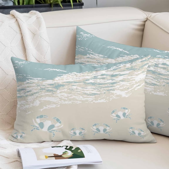 Blue Coastal Crabs Pillow Covers 12"x20", Summer Beach Ocean Abstract Art Soft Brushed Microfiber Breathable Throw Pillow Covers, Pillowcase with Zipper for Couch Sofa Bedroom Living Room