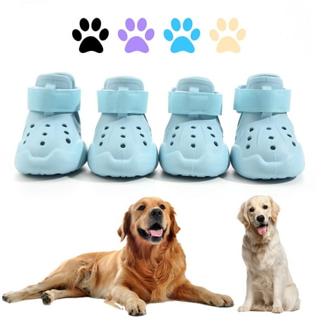 DOGOYS Dog Shoes  FEV6 Dog Sandals for Hot Pavement  Non-Slip Waterproof Dog Booties for Winter Snowy Day and Summer  Adjustable Straps Easy-Clean Beach Outdoor Pet Boots Rugged Sole-4Pcs Blue
