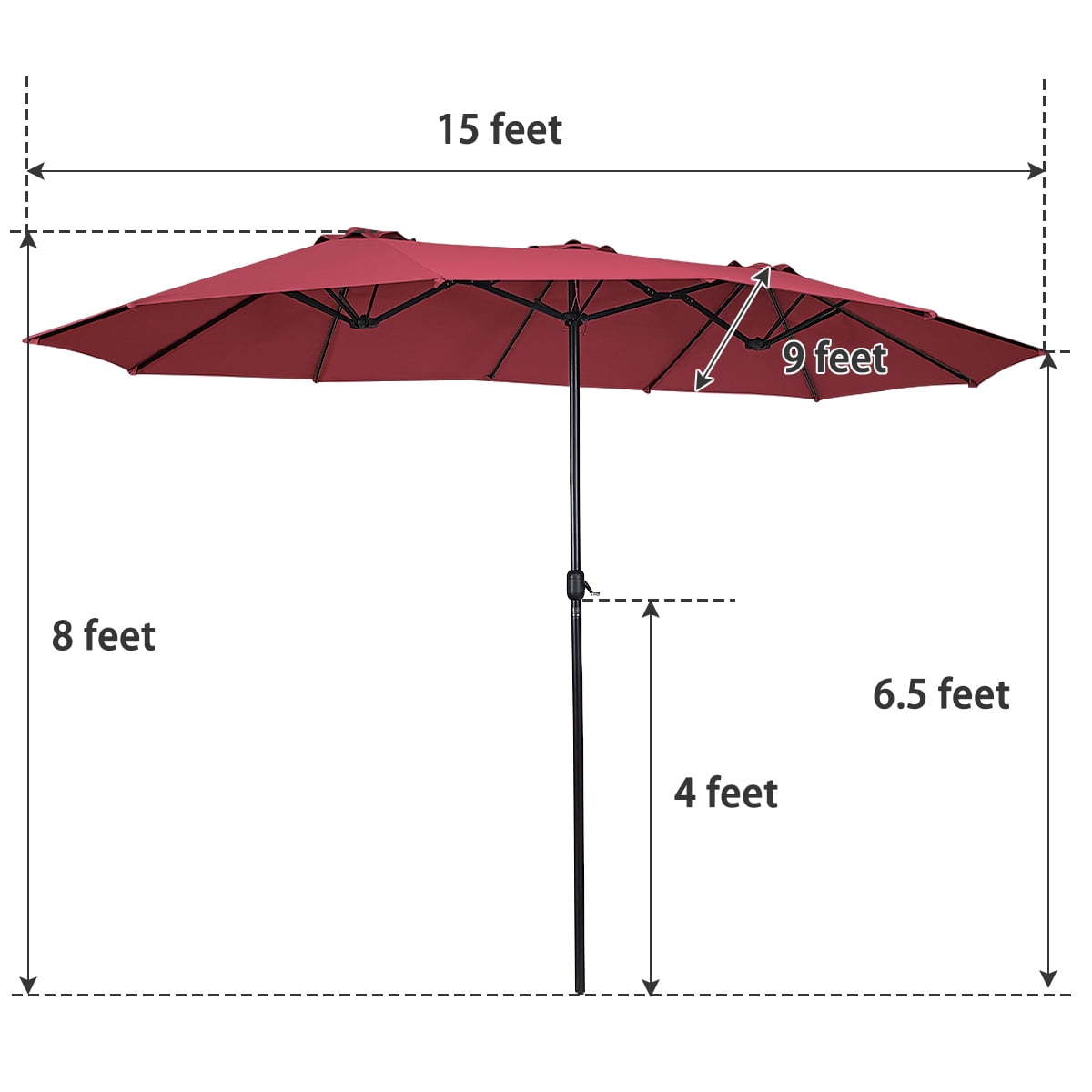 Topbuy 15 ft Outdoor Patio Umbrella Double-Sided Shade Offset Red