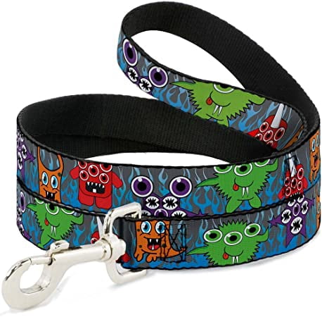 Dog Leash Cute Monsters Gray Flame Blue 4 Feet Long 0.5 Inch Wide