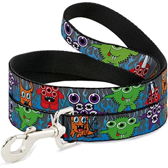 Dog Leash Cute Monsters Gray Flame Blue 4 Feet Long 0.5 Inch Wide