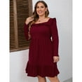 thumbnail image 2 of Women's Plus Size Ruffle Square Neck Long Sleeve Dress A Line High Waist Midi Dress with Belted, 2 of 5