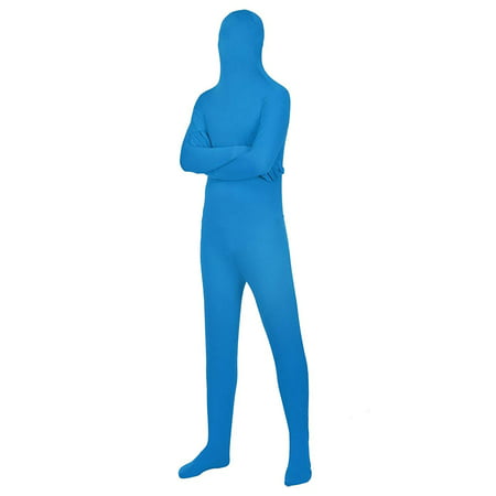 HDE Full Body Supersuit Halloween Costume Adult Sized Footed Face Covering Stretch Zentai Spandex Outfit (Blue,