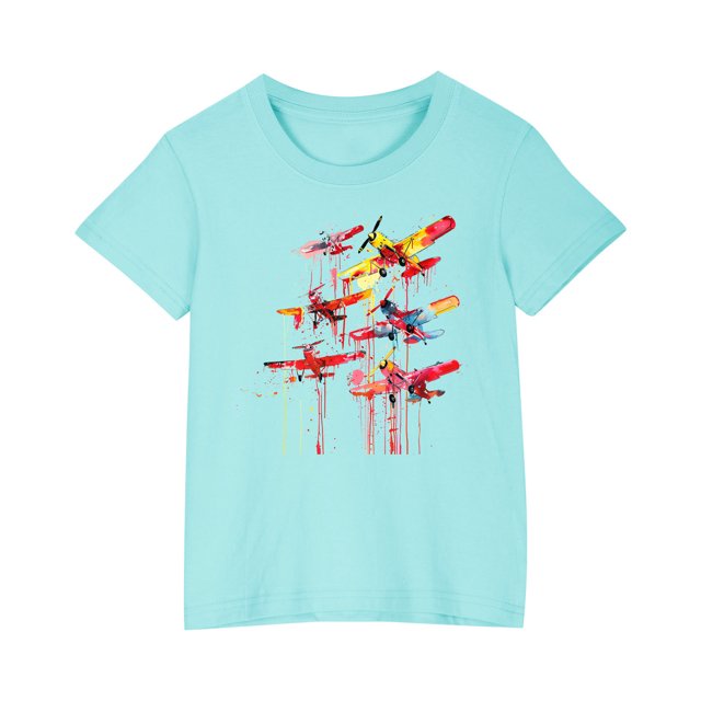 RXIRUCGD 2025 Vêtements d'Été pour Enfants T-shirt Imprimé Mode Mignon Col Rond Manches Courtes