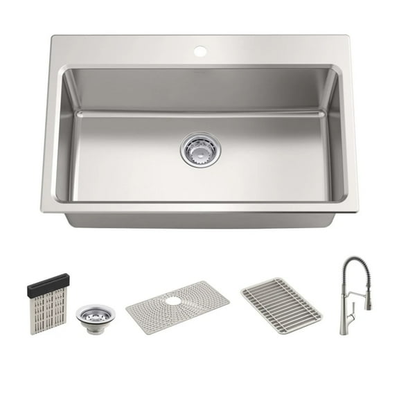 Kohler Pro-Function Kitchen Sink Kit With Vibrant Stainless Steel Faucet