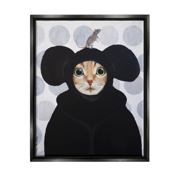 Stupell Industries Cat & Mouse Funny Animals Animals & Insects Painting Black Floater Framed Art Print Wall Art