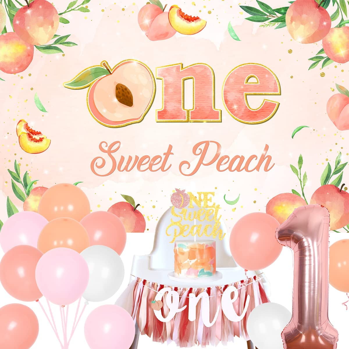 One Sweet Peach Birthday Decorations, Peach 1st Birthday Decorations 