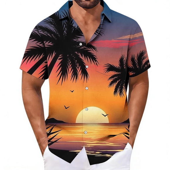 Men's Hawaiian Shirt Short Sleeve Button Up, Casual Camp Shirt with Pocket for Men, Summer Beach Vacation Top, Breathable Travel Clothing, Father's Day Gift Idea