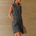 thumbnail image 5 of Yteetum Jumpsuits for Women Summer Turndown Collared Button Down Rompers Women Casual Solid Stand Collared Loose Lightweight Comfy Overalls, 5 of 9