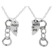 Art Attack Partners in Crime Necklace Handcuff Hand Cuff BFF Matching Best Friend Broken Heart Charms (Silver)