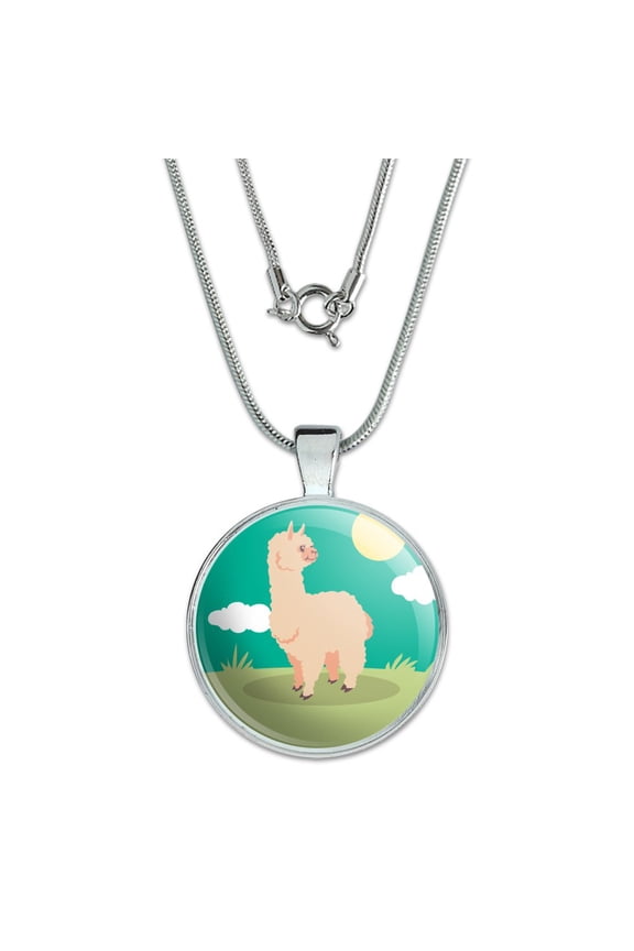 Cute and Fluffy Alpaca 1" Pendant with Sterling Silver Plated Chain