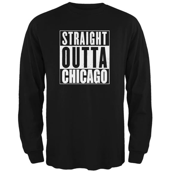 Straight Outta Chicago Black Adult Long Sleeve T-Shirt - Small