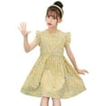 thumbnail image 2 of Akiihool Baby Girl Dresses Girl's Contrast Mesh Short Sleeve High Waist Flared A Line Short Dress (Yellow,8-9 Years), 2 of 4