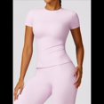 thumbnail image 4 of Camiseta Básica de Verano para Mujer, Corta, Cuello Redondo, Corte Ajustado, Top Corto Rosa S, 4 of 10