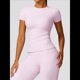 thumbnail image 4 of Camiseta Básica de Verano para Mujer, Corta, Cuello Redondo, Corte Ajustado, Top Corto Rosa S, 4 of 10