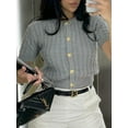 thumbnail image 5 of Female Short Sleeve Cardigan Cable Knit Cropped Button Down Crewneck Sweater Tops Gray L, 5 of 8