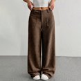 thumbnail image 5 of Women's Corduroy Wide Leg Pants Stretchy Waist Button Casual Loose Fit Pocket Design, 5 of 9