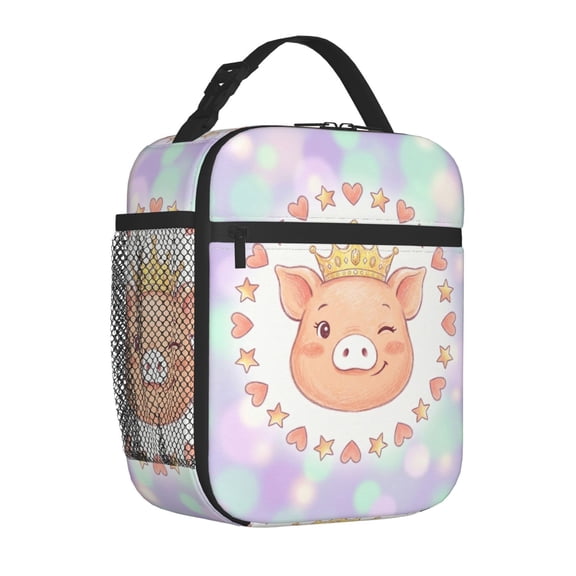 Pig Lunch Bag Insulated Reusable Cooler Tote Cute Cartoon Portable Meal Prep Bag Side Mesh Pocket Work Office Picnic