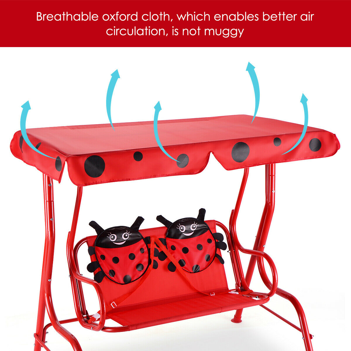 Gymax Red Kids Patio Porch Bench Swing w/ Safety Belt Canopy Outdoor Furniture