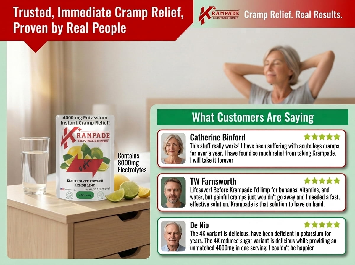 Krampade High Potassium Electrolyte Powder Supplement Lemon Lime Flavor Instant Cramp Relief 19-Serving