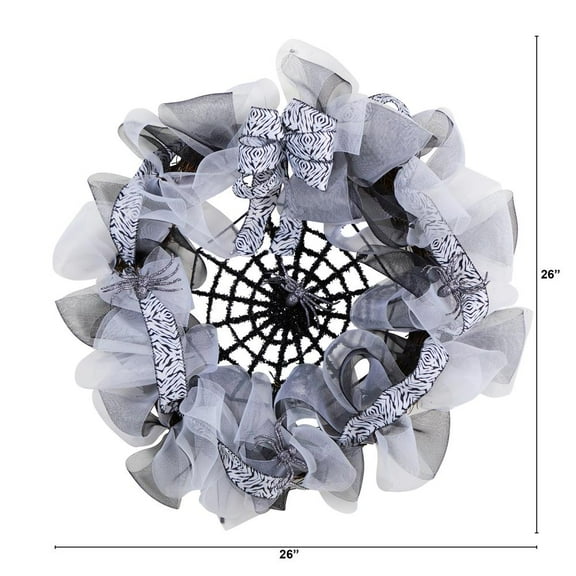 Nearly Natural 26in. Halloween Spider Web Mesh Wreath