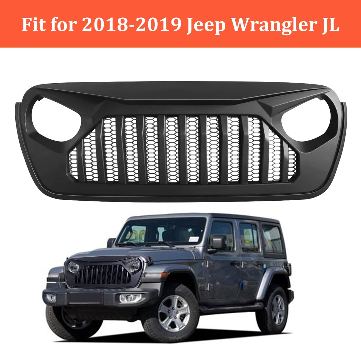 VETOMILE Front Grille for 20182019 Jeep Wrangler JL Matte Black