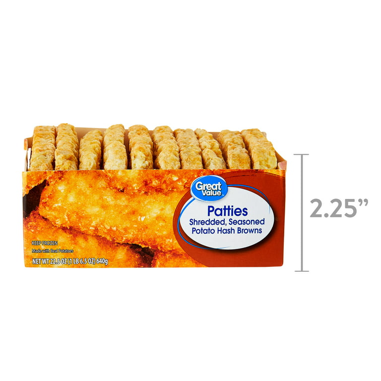 Great Value Seasoned Potato Hash Brown Patties, Shredded, 22.5 oz, 10 Count  Box (Frozen) 