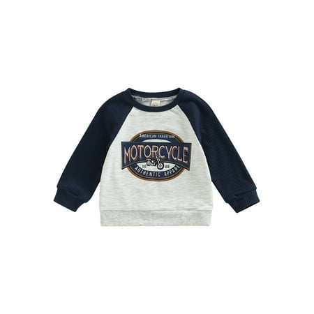 

FOCUSNORM Kids Boys Girls Sweatshirts Contrast Color Letter Print Pullovers Casual Tops