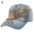 thumbnail image 2 of SPRING PARK Women's Embossing Flower Denim Baseball Cap Summer Rhinestone Snapback Jeans Hat, 2 of 5