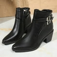 thumbnail image 5 of LOVZFMLL Boots for Women Ankle Chelsea Boots Side Zipper Pointy Toe Slip Resistant Mid Block Heel Buckle Detail Fall Winter, 5 of 9