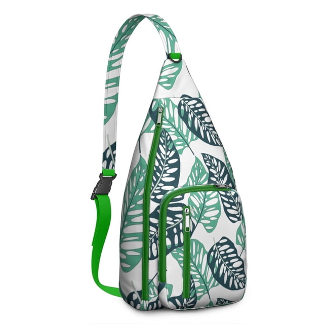 Hawaiian Print Sling Backpack - Colorful Monstera & Palm Leaf Design Crossbody Bag, Fashionable Multi-Functional Pack