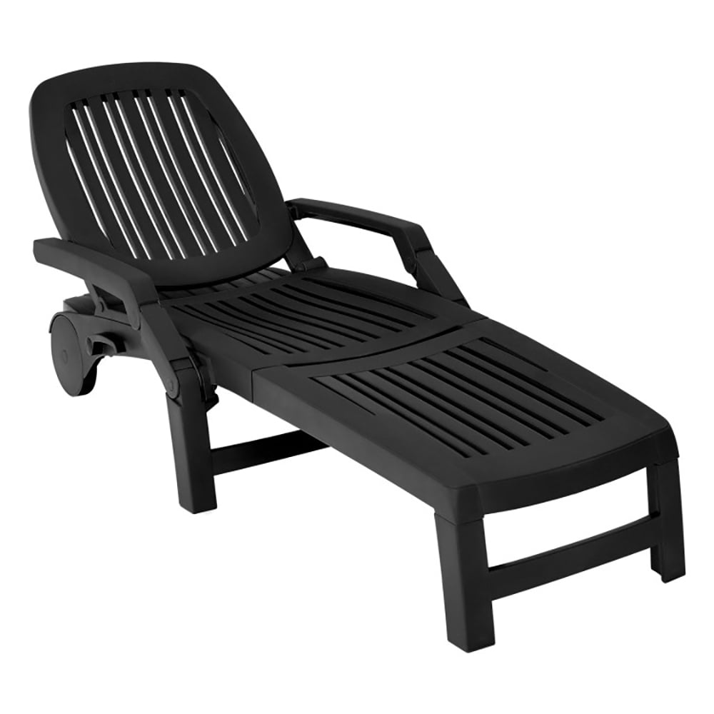 Aimee Lii Adjustable Patio Sun Lounger with Weather Resistant Wheels, Patio Loungers, Black Aimee Lii Adjustable Patio Sun Lounger with Weather Resistant Wheels, Patio Loungers, Black
