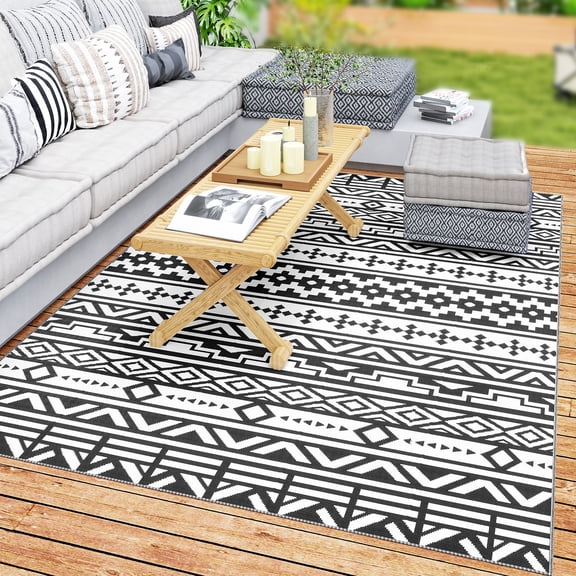 Reversible Outdoor Rug 6 x 9 ft Waterproof Patio Mat for RV Camping, Backyard, Deck, Picnic, Portable with Carry Bag