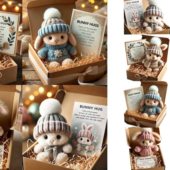 Mini Bunny Hug Cute Easter Gift Plush 2025 Bunny in a Box Hugs Positive Bunny Stuffed Animal Rabbit Soft Floppy Easter Ideas Bunnies Basket Stuffers Doll Emotional Support Inspirational Gifts Style A