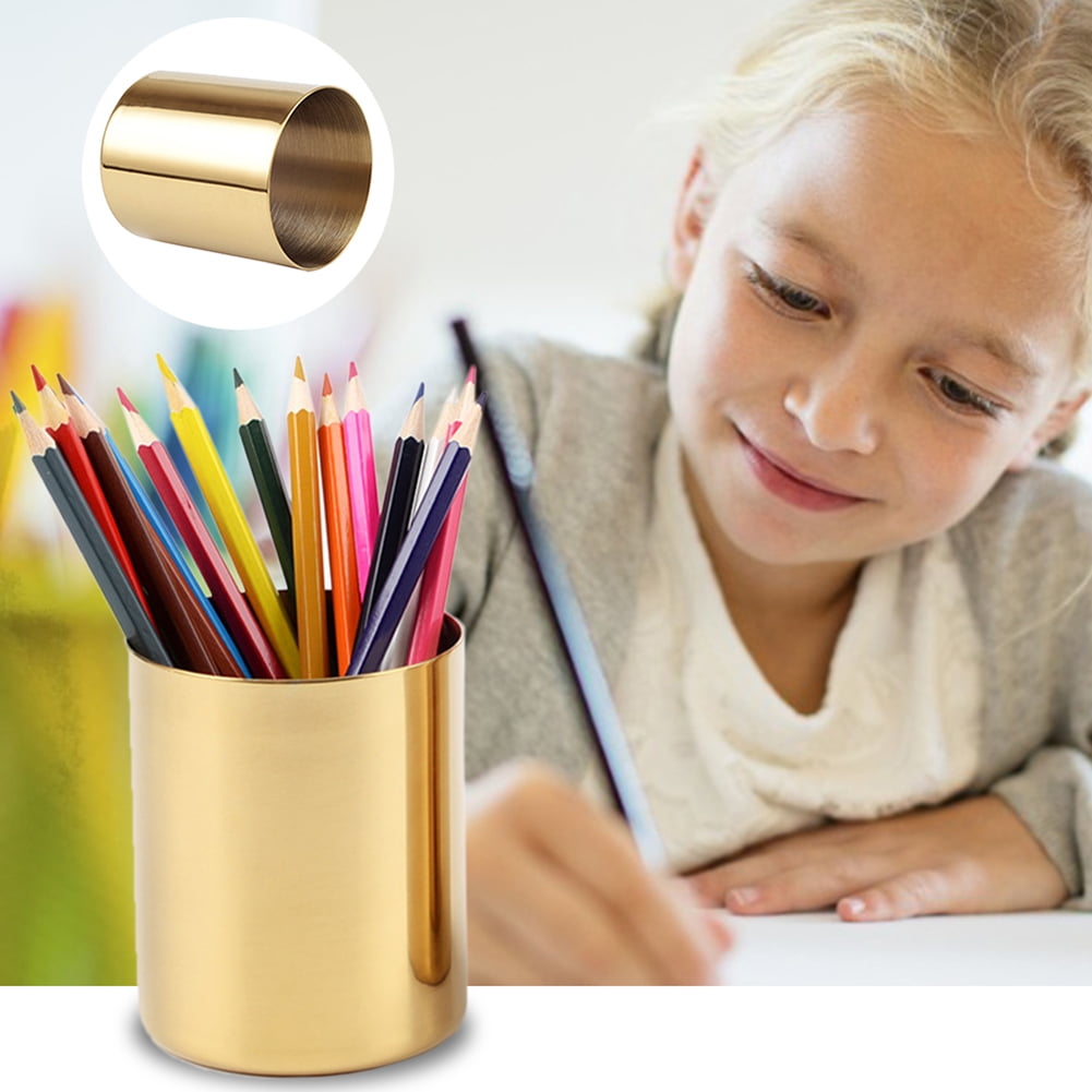 IMSHIE Golden Pen Holder Simple Brass Round Pen Holder Metal Flower ...