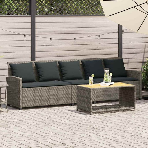 vidaXL Patio Sofa 5-Seater with Cushions Gray Poly Rattan