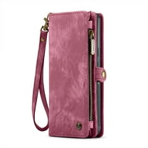 Allytechgroup Magnetic Detachable Wallet Case for iPhone 15 with Card Slots & Zipper Pocket, Support Wireless Charging, PU Leather Wrist Strap Shockproof Full Protection Flip Case, Red