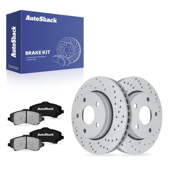 AutoShack Front Vented Drilled & Slotted Coated Brake Rotors Silver Matte Finish   Ceramic Pads 6-PC Brake Kit Replacement for 2007-2017 Jeep Wrangler 2018 Jeep Wrangler JK TurboGuard 11.89" (302 mm)