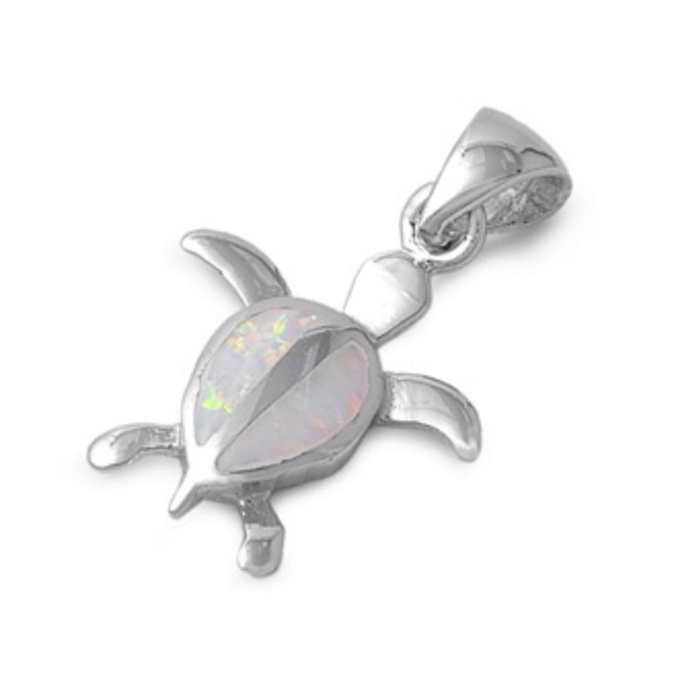 Turtle Glitzs Jewels 925 Sterling Silver Created Opal Pendant for Necklace in Gift Box White