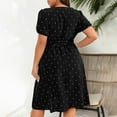 thumbnail image 4 of Ecqkame Women's Plus Size Dresses Elegant Vintage Polka Dots Print Tie Front Square Neck Flowy Hem Midi Dress Black L, 4 of 5