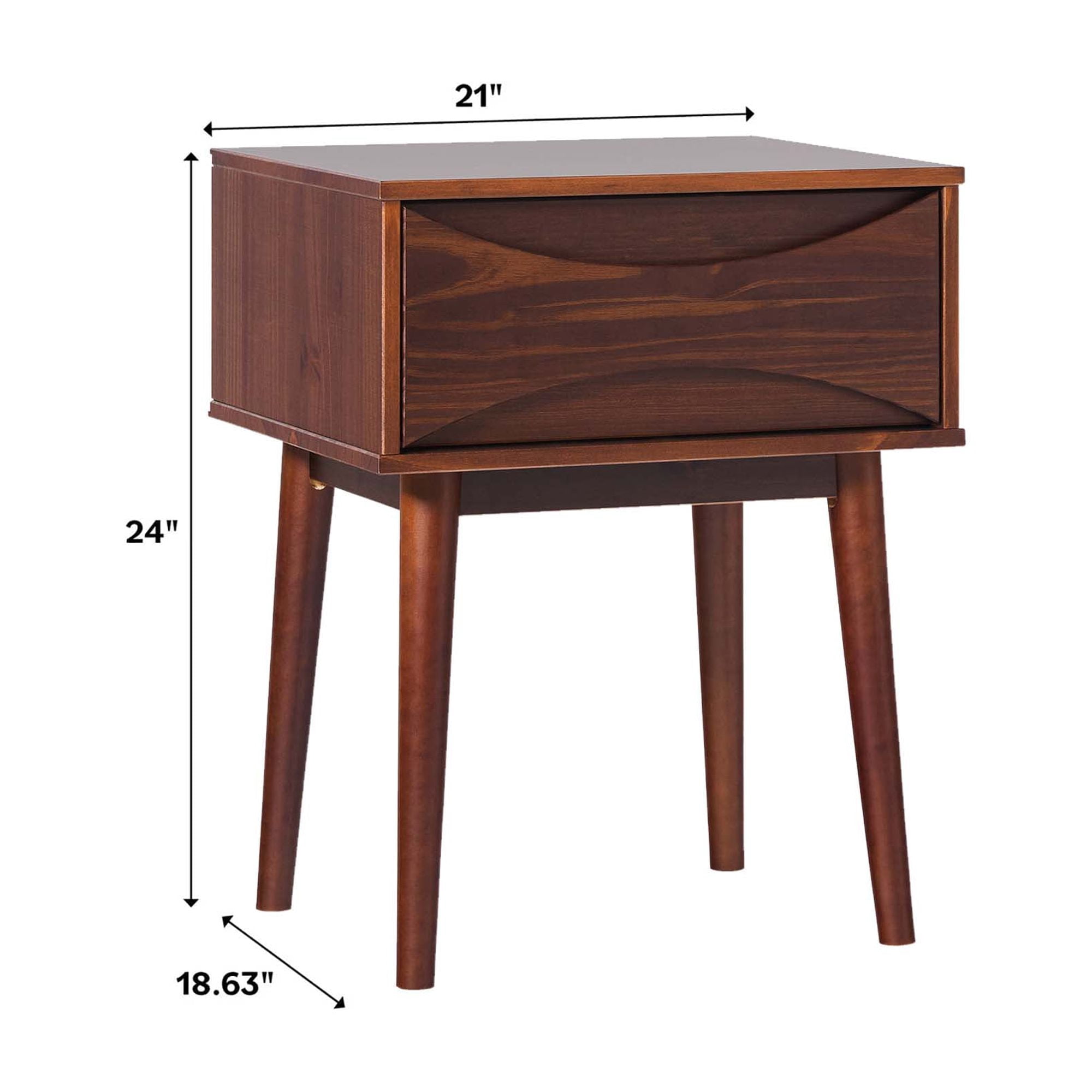 Walker Edison Mid-Century Modern Solid Wood 1-Drawer Nightstand, 2 Pack, Walnut