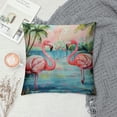 thumbnail image 2 of Summer Flamingo Pillow Cover Lush Palm Landscape with Pink Birds, Watercolor Style Cushion Case for Home Decor, 2 of 5
