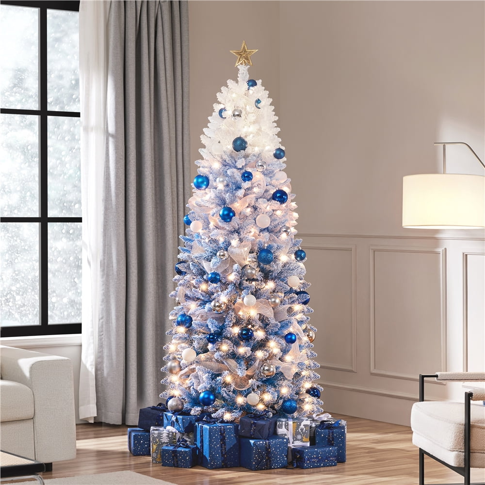 Renwick 6ft Pre-lit Pencil Artificial Christmas Tree with Warm White Lights, Lake Blue Gradient