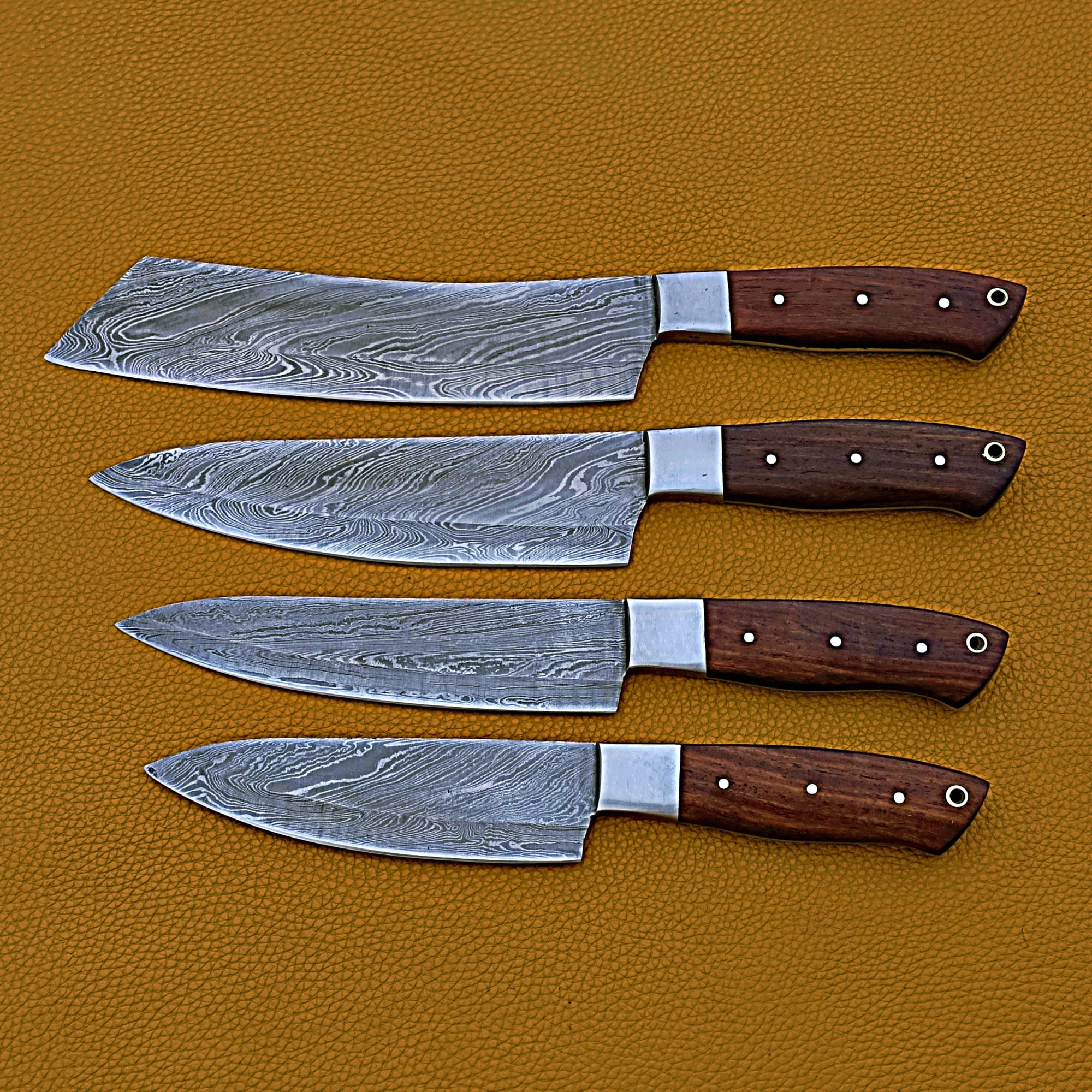 Smart & Sharp Custom Handmade Damascus Chef Knives Set/Kitchen Knives 4 Pieces Set 17407 (Rose Wood)