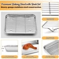 thumbnail image 3 of Small Metal Toaster Oven Tray with Rack Set, 9.4\u201dx7.3\u201d Baking Sheet Broiling Pan with Stainless Steel Wire Cooling Rack, Non-Toxic Compact Bakeware for Toaster Oven - Dishwasher Safe, 3 of 7